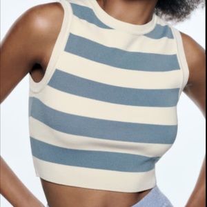 Zara crop knit top blue stripe